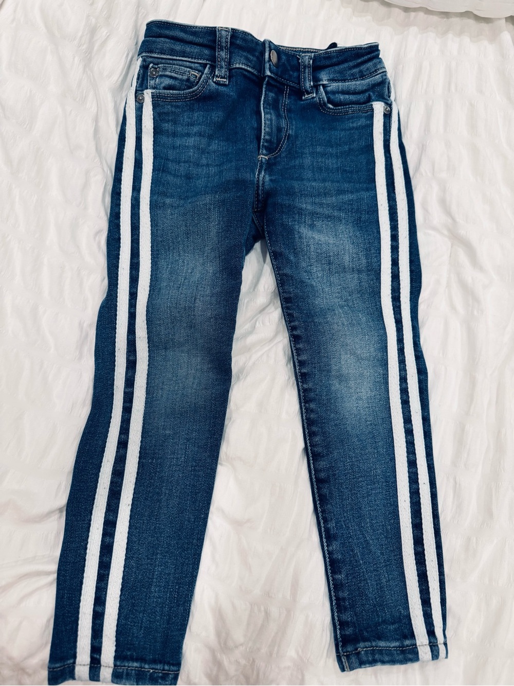 DL1961 Dark Blue Girls 4T Jeans with White Double Side Stripes